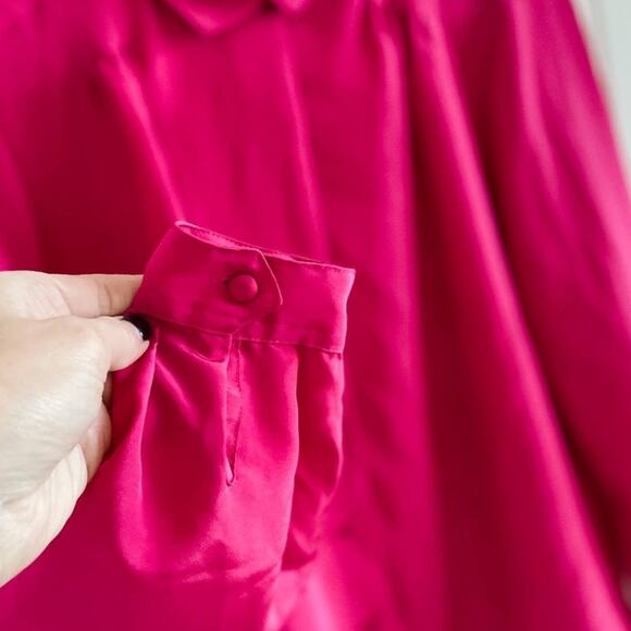 Vintage hot pink chiffon lightweight secretary blouse shoulder pleats size M - Picture 4 of 8